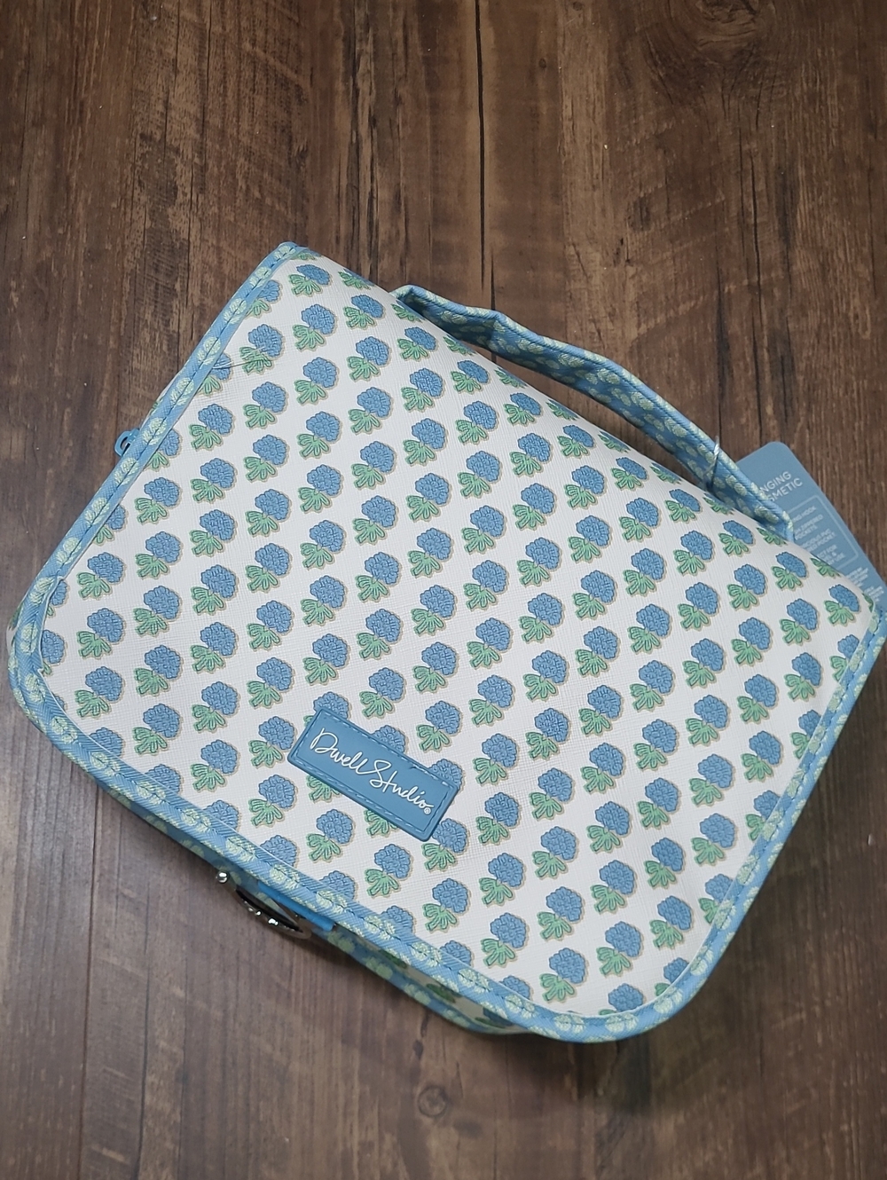 Block Printed Blue Floral Hanging Cosmetic Bag Organizer - NWT